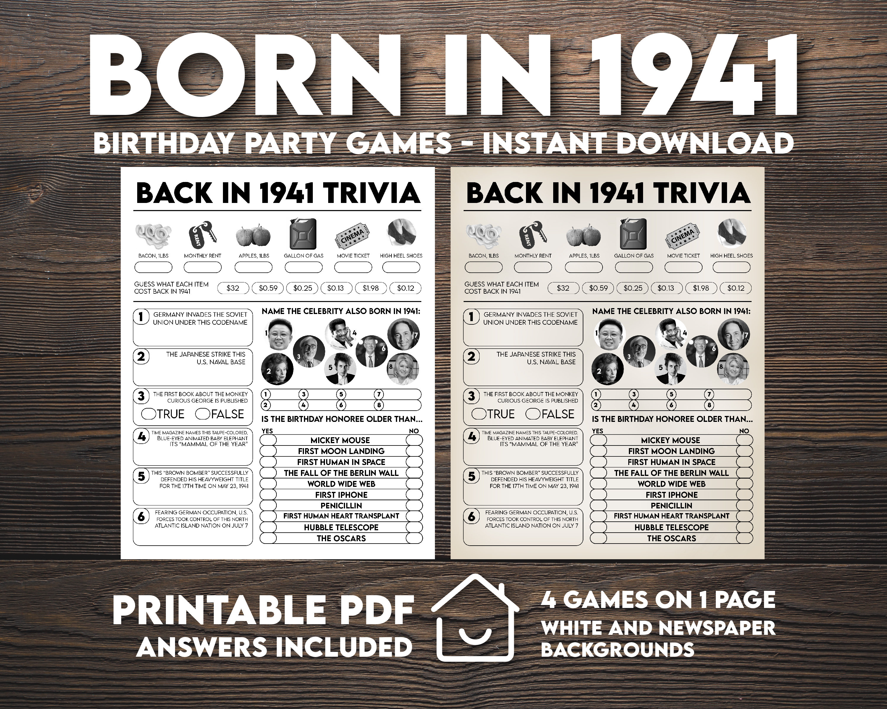 printable 81st birthday games born in 1941 games 1941 etsy