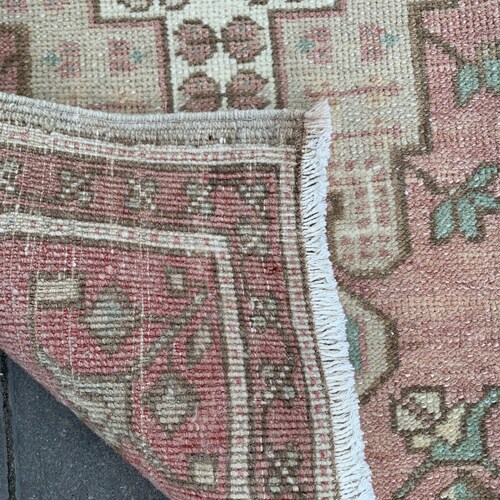 1’9”x3’7”.feet.Turkish shops Rug,Vintage Rug,Oushak Rug,Muted Color Rug,Wool Rug,Red and Beige Color Rug,Hand Made Rug,Area Rug,110x56cm#KO-39