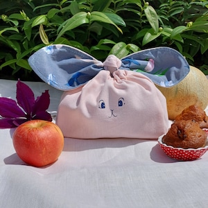 Sac lapin, à goûter,  lunch box,  sac trousse lapin, sac déjeuner, à collation, boîte à goûter.