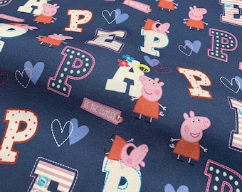 Peppa Pig Letters 100% Cotton Fabric - Half Metre/Metre