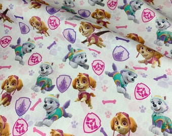 Paw Patrol Girls Badges 100% Cotton Fabric - Half Metre/Metre