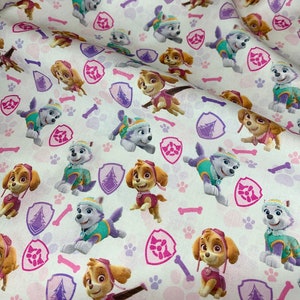 Paw Patrol Girls Badges 100% Cotton Fabric Half Metre/Metre image 1