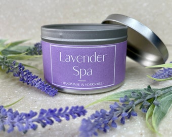 Lavender Spa Scented Candle, Handcrafted and Handmade. Lavender Scented Candle. Soothe + Relax. Vegan. Natural Wax.