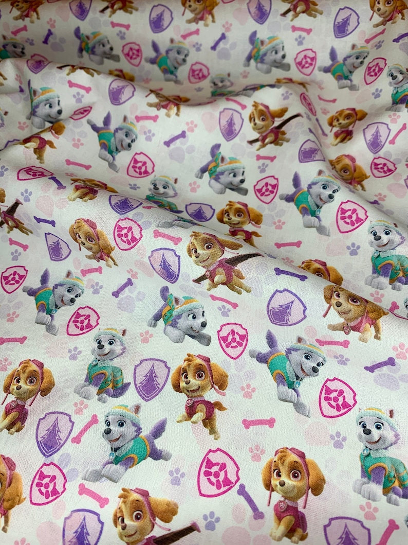 Paw Patrol Girls Badges 100% Cotton Fabric Half Metre/Metre image 1