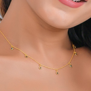 Rose Cut Diamond Charm Necklace with Blue Diamond in 14K Solid Gold - Elegant and Minimal Jewelry for Valentine&#39;s Day Gift by Skosh