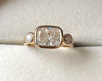 IGI Certified 1.70 Carats Rectangle Cushion Cut Lab Grown Diamond Engagement Ring, 3 Diamond Solitaire Wedding Ring, 14K Solid Gold Jewelry