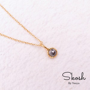 Salt and Pepper Rose Cut Diamond Choker Floating Minimalistic Engagement Necklace Jewelry in 14K Solid Gold by Skosh, Perfect Gift for Women