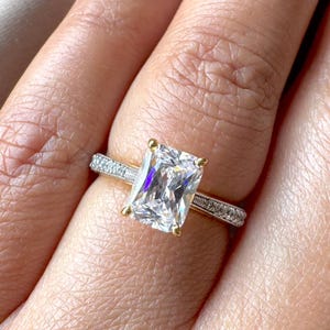 IGI Certified 2.00 Carat Radiant Cut Engagement Ring with Tapering Diamond Studded Band, Lab Grown Diamond Solitaire Ring, 14k Gold Jewelry