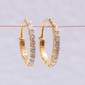 Boho Style White Diamond Dangling Huggie Hoop Earrings in 14k Solid Gold: Statement Jewelry for Women