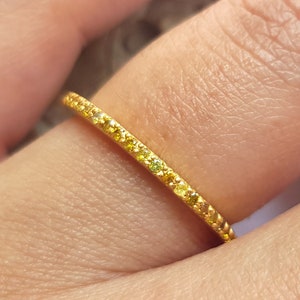 Elegant 14K Solid Gold Yellow Diamond Full Eternity Engagement Ring - Handmade, Stackable & Micro Pave Design, One-of-a-Kind Valentines Gift