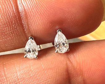 IGI Certified 1 Ct To 6 Carats Diamond Pear Cut Shape Lab Grown Diamond Solitaire Stud Earrings, 14k Solid Gold Jewelry - Gift for Her