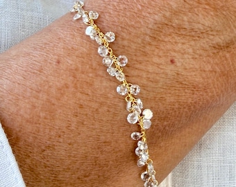 Floating Diamond Bracelet, Rose Cut Lab Diamond Bracelet, 14K Gold Station Bracelet, Dainty Bridal Bracelet, Wedding Gift for Bride
