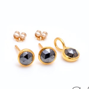 Stylish Black Rose Cut Diamond Studs Earrings in 14k Solid Gold - Minimalistic Design for Everyday Wear, Ideal Valentine's Day Gift For Her