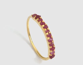 Rough Ruby Multi-Stone July Birthstone Stackable Birthstone Ring In 14K Solid Gold, Birthstone Jewelry, Personalised Jewelry, Gift For Her