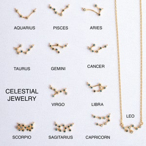 14K Solid Gold Blue Diamond Constellation Birthstone Necklace, Zodiac Sign Astrology Celestial Wedding Necklace, Libra Scorpio Gifts for her