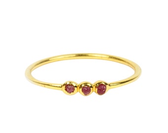 Natural Raw Ruby 3 Stone Birthstone Ring in 14K Solid Gold, Engagement Ring, Promise Ring, Unique Gift for her by Skosh, Personalised Ring