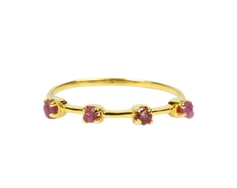Rough Ruby 4 Stone July Birthstone Ring, Stackable Birthstone Ring In 14K Solid Gold, Multi-Stone Ring, Personalised Jewelry, Gift For Her