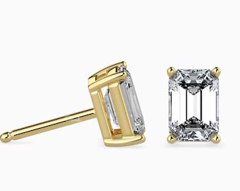 IGI Certified 1 - 6 CTS Emerald Cut Lab Grown Diamond Solitaire Stud Earrings, 14k Solid Gold Jewelry, Anniversary Gift, Mothers Day Gift