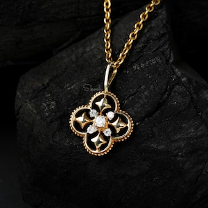Four Clover Lab Grown Diamond Pendant Necklace, 14K Solid Gold Jewelry, Bridal Wedding Gift