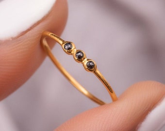 Rose Cut Natural Black Diamond Stacking Ring in 14K Solid Gold, Minimal Wedding Band, Promise Ring, Unique Gift for her by Skosh