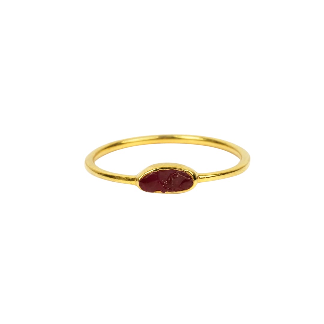 Natural Raw Oval Ruby July Birthstone Ring in 14K Solid Gold ...