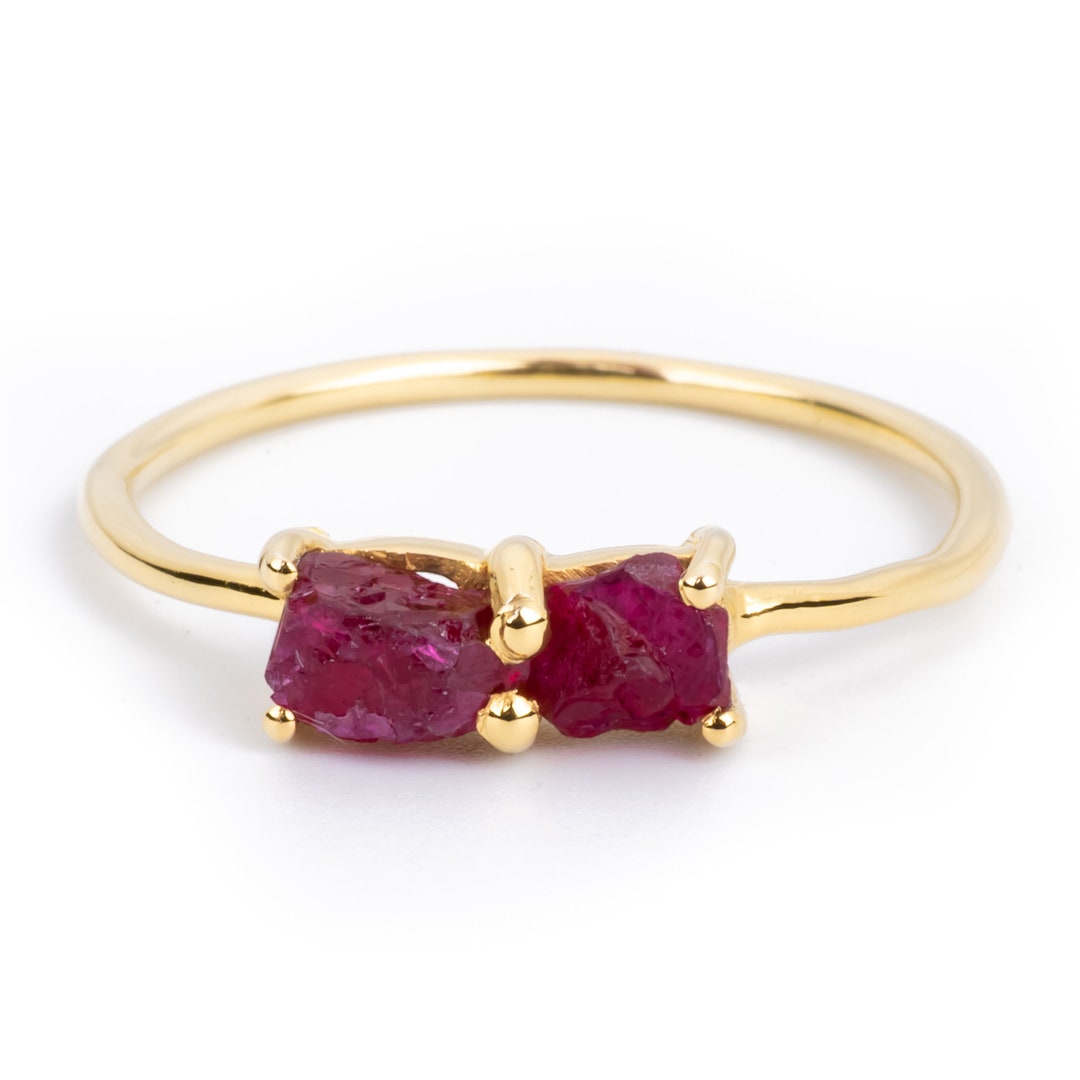 Raw Ruby Stackable Ring, July Birthstone Ring, 14K Solid Gold Ring, 2 ...