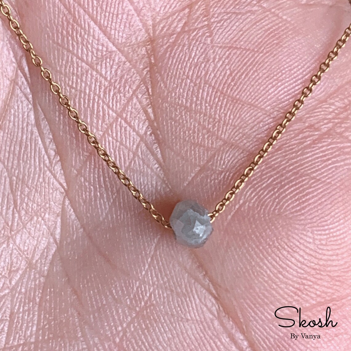 Minimalist Choker Necklace / 14k Solid Gold Natural Diamond Etsy