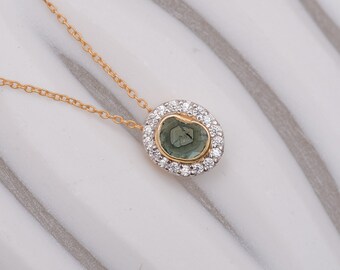 Collar con colgante de diamantes, collar de plata de ley 925, corte de diamante, colgante de diamante natural en bruto, collar de regalo, una sola pieza