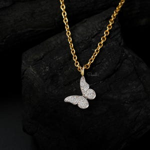 Butterfly Lab Grown Diamond Charm Pendant Necklace, 14K Solid Gold Jewelry, Gift for Her