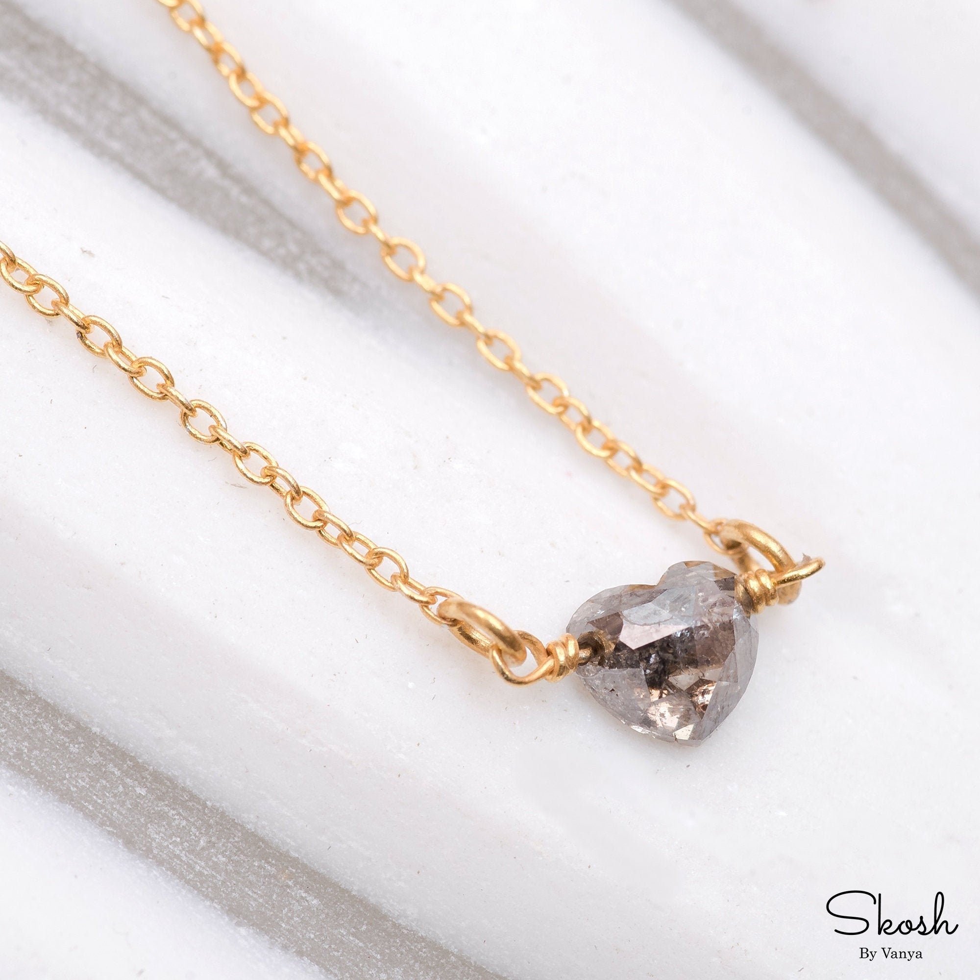 14K Gold Salt and Pepper Diamond Necklace Minimal Jewelry Etsy