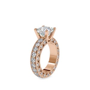 IGI Certified 4.5 TCW Princess Cut Lab Grown Diamond Solitaire Engagement Ring, Vintage Style Wedding Ring, 14K Solid Gold Jewelry