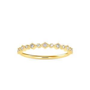 Minimalist Vintage Wedding Band, 10k/14k Gold Stackable Lab Grown Diamond Ring, Art Deco Dainty Ring - Birthday Gift for Her