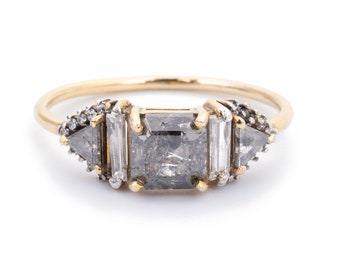 1.20 CTW Asscher Cut Salt and Pepper Diamond Engagement Ring, 14K Solid Gold, Luxury Ring Gift for Her, Ethical Diamonds Conflict Free