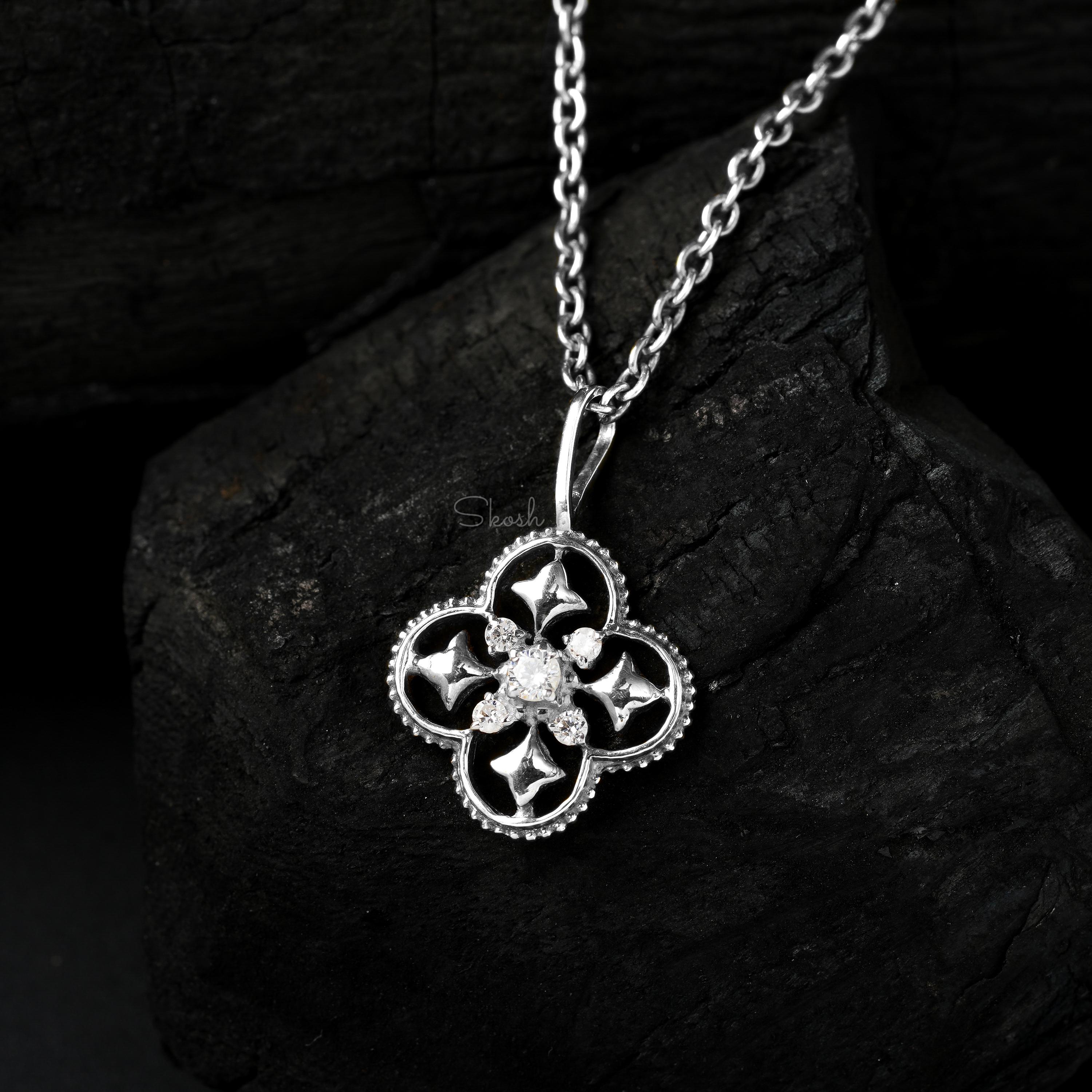 Four Clover Lab Grown Diamond Pendant Necklace, 14K Solid Gold