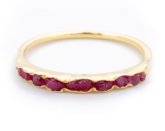 Rough Ruby Red Promise Ring Half Eternity Band Rings For Her, Wedding band Ruby Stacking Ring Birthstone Ring, Ruby Bridesmaid Ring