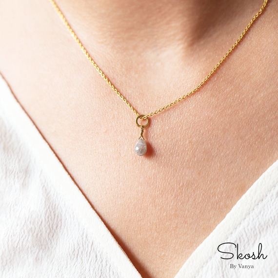 エレガントな1CTWホワイトグレーダイヤモンドドロップネックレス、14K 