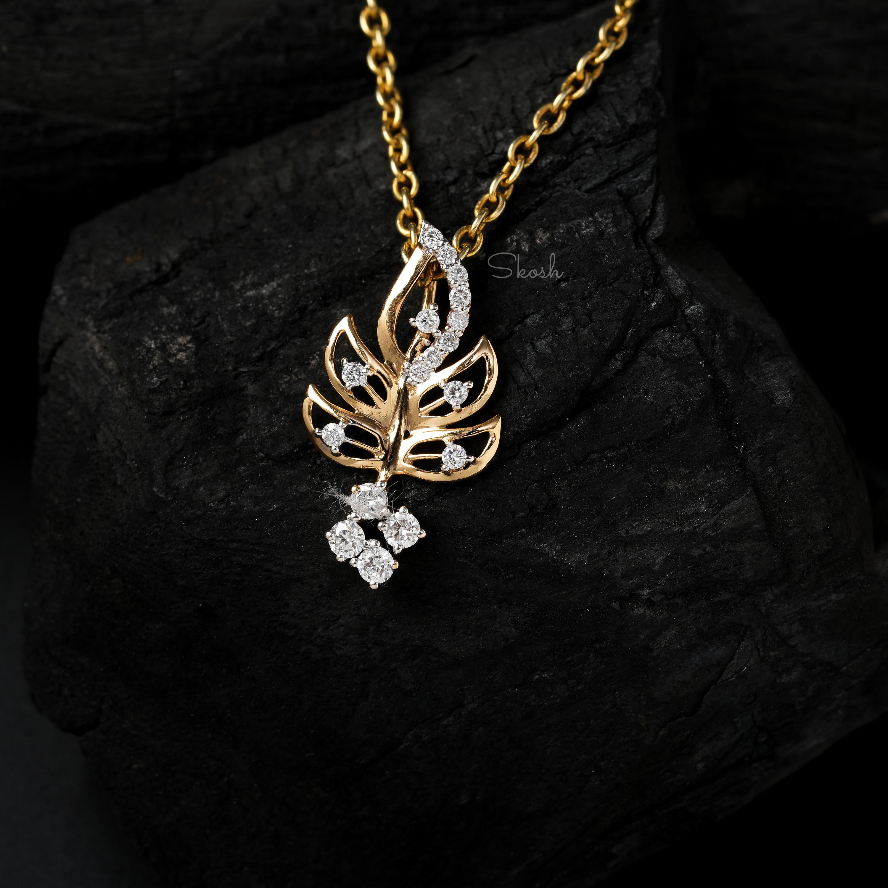 Colgante con dije de diamante en forma de rama de hoja, collar con colgante  de diamante cultivado en laboratorio, joyería de oro macizo de 14 quilates,  regalo de boda para novia -, image size:3000x3000