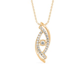 14K Solid Gold Evil Eye Diamond Charm Pendant Necklace, Lab-Grown Diamond Necklace, Minimalist Jewelry, Boho Bridal Wedding Gift