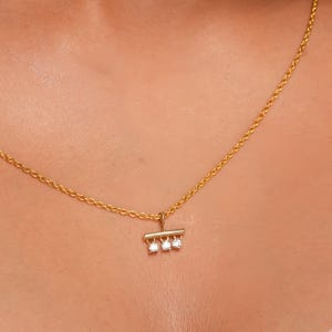 Three Diamond Charm Pendant Necklace, Bar Pendant, Lab Grown Diamonds, 14K Solid Gold Jewelry, Gift for Her