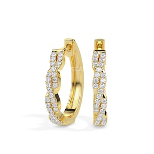 Twisted Lab Grown Diamonds Wedding Small Hoop Earrings, Minimalist 14k Solid Gold  Earrings - Bridal Earrings -  Dainty Jewelry