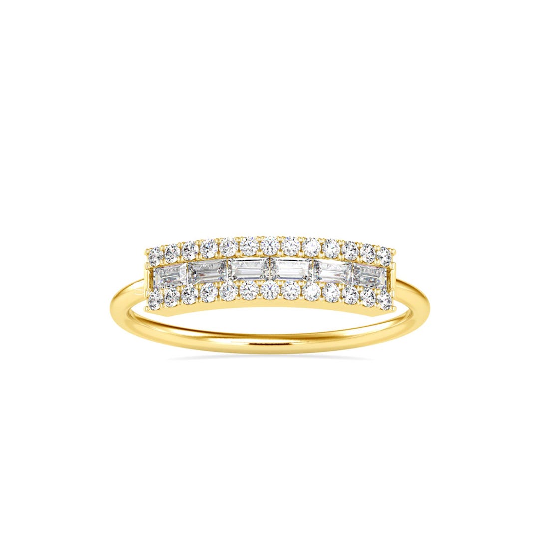 Round & Baguette Cut Lab Grown Diamond Wedding Band, Stacking Ring in ...