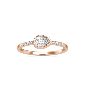 East West 0.35 CWT Pear Cut Diamond Engagement Ring, Horizontal Solitaire Lab Grown Diamond Ring, 14k Solid Gold Jewelry, Gift for Her