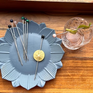 Sterling Silver Gemstone Cocktail Picks, Malachite, Lapis Lazuli, Rose Quartz Appetizer Skewers, Mixologist Garnish, Charcuterie Skewers