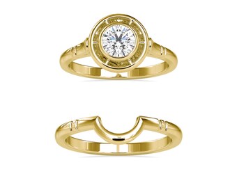 Set of 2 Rings - Round Cut Lab Grown Diamond Filigree Engagement Bridal Ring Set/ 0.50 TCW Lab Created Diamond Wedding Ring/ Solid Gold Ring