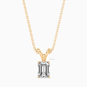 1 CTW Emerald Cut IGI Certified Lab Grown Diamond Solitaire Pendant Necklace, 0.25-5.00 Carats Options Available, 14k Solid Gold Jewelry