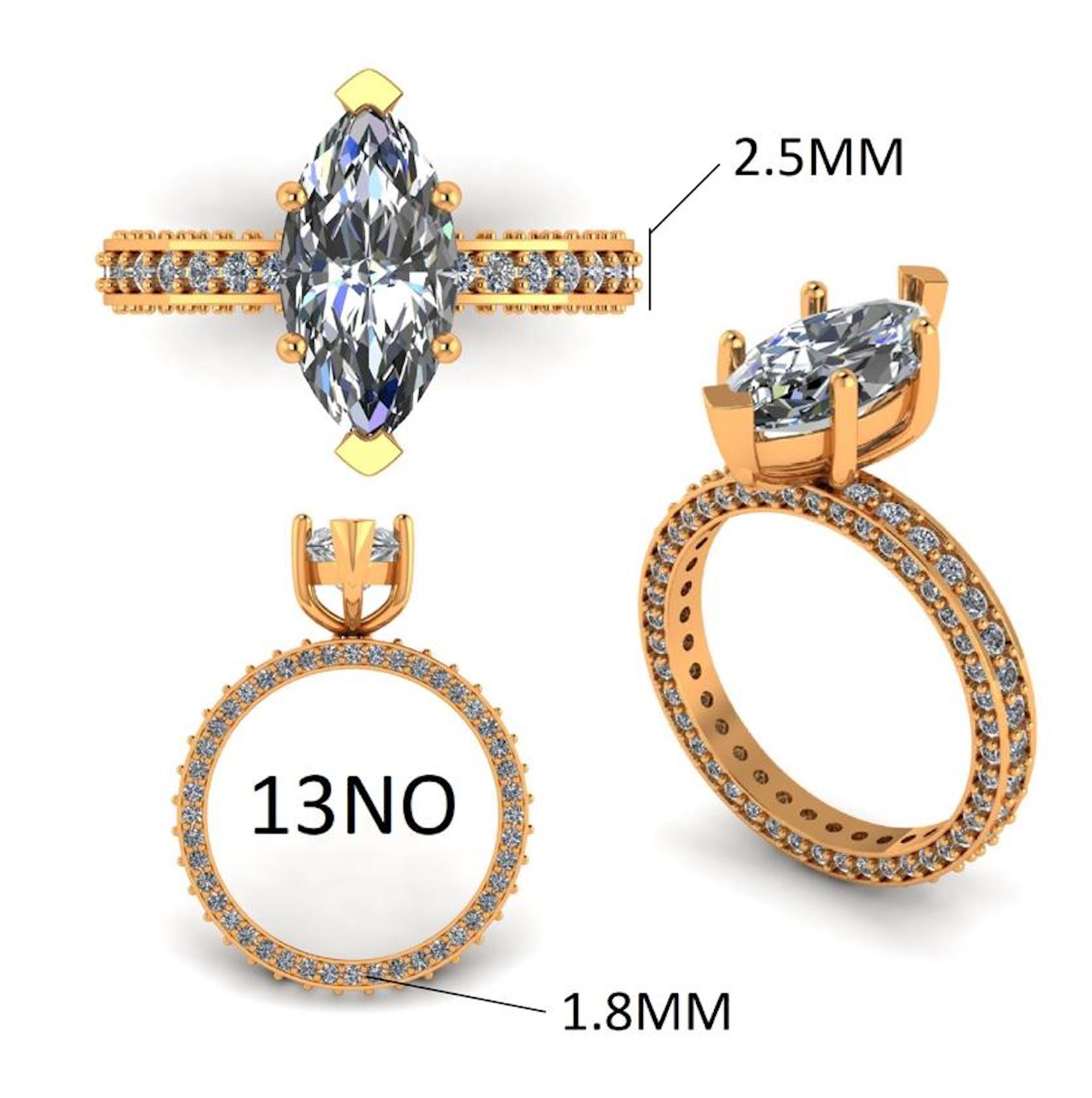 Bague en Moissanite taillée en Marquise Bijoux fins 14K Bague en or jaune Bijoux Provence Produit en vente chaude Bague en diamant en moissanite de haute qualité