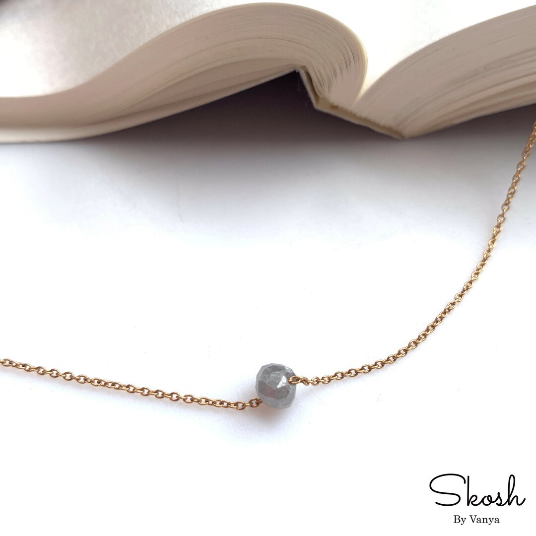 Minimalist Choker Necklace / 14k Solid Gold Natural Diamond Necklace