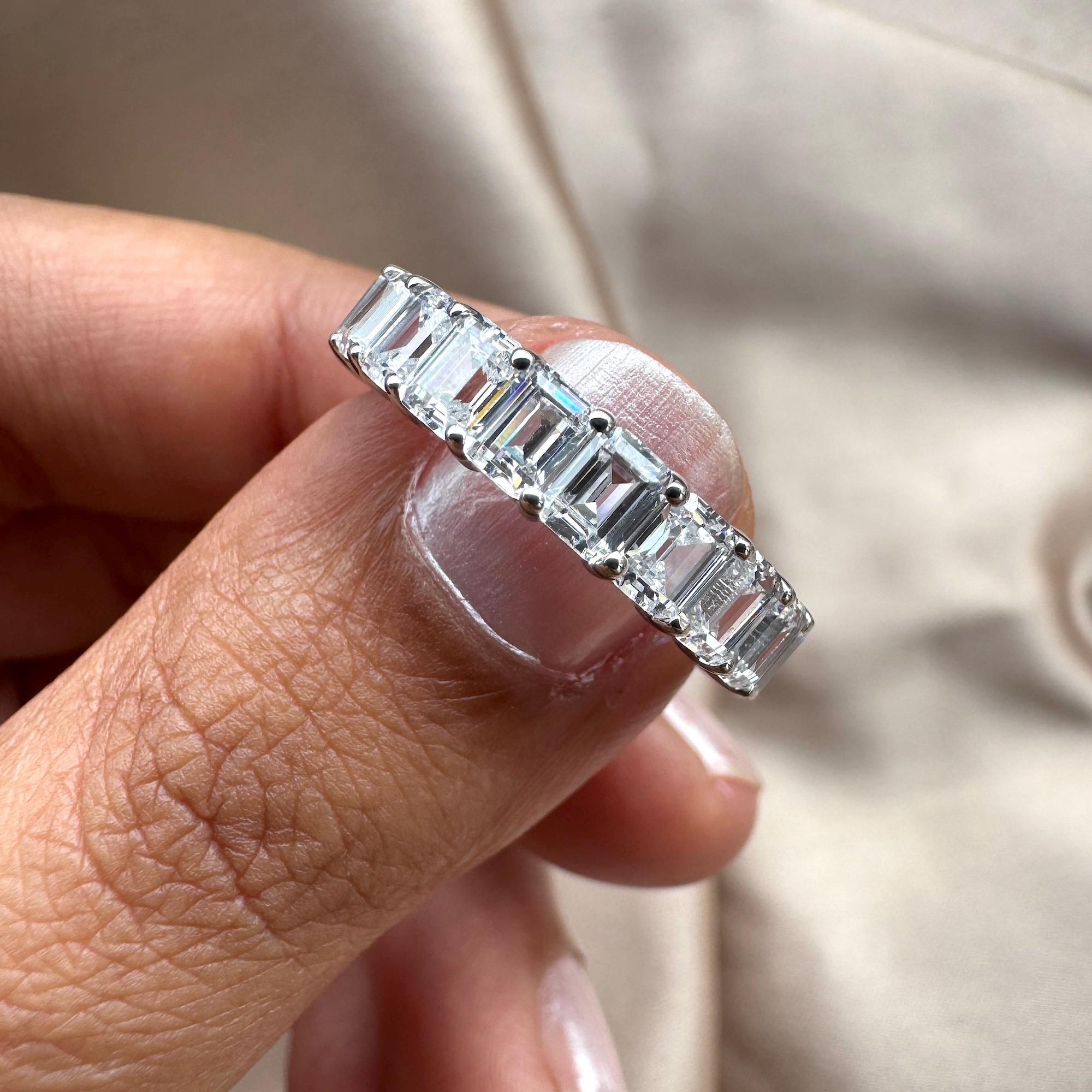 Emerald Cut Lab Grown Diamond Full Eternity Band, Stackable Wedding ...