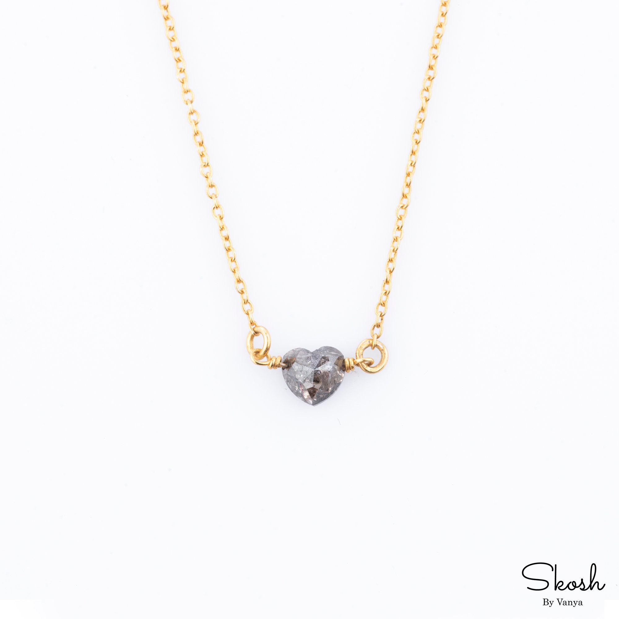 14K Solid Gold Necklace Salt and Pepper Diamond Diamond Etsy