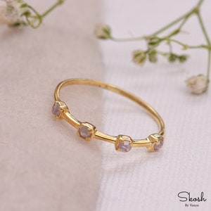 Rose Cut Diamond Half Eternity Ring with Four Pink Diamonds in 14K Solid Gold - Ideal for Engagement or Wedding Band for Her